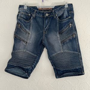 TRILLNATION Men's (Size 32) Blue Jean Distressed Denim Shorts Pockets Zip Fly